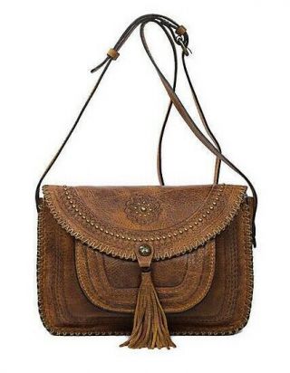 Patricia Nash Beaumont Distressed Vintage Italian Leather Satchel Shoulder Bag