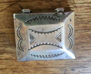 Vintage Navajo Sterling Silver 1 1/8 " Pill Trinket Box Hand Stamped
