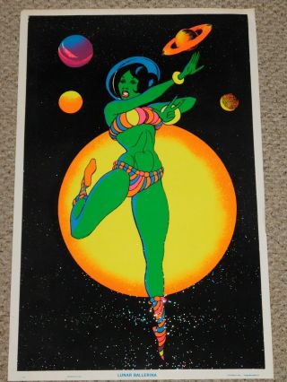 Lunar Ballerina Girl Cosmic Dancer Flocked Blacklight Poster 1975 Dargis 3327