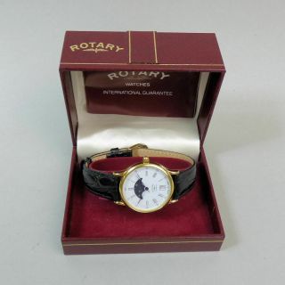 ROTARY GOLD PLATED MOON PHASE DATE ADJUST QUARTZ WRISTWATCH - GOOD ORDER 2