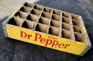 Vintage 1970’s Yellow Drink Dr Pepper Wood Soda Pop Crate 24 Dividers