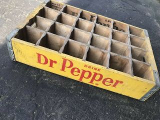 Vintage 1970’s Yellow Drink Dr Pepper Wood Soda Pop Crate 24 Dividers 5