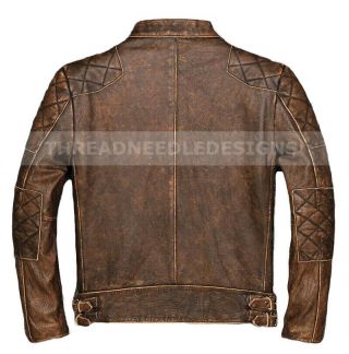 Vintage Distressed Brown Men Biker ' s Cow - Hide Leather Jacket 2