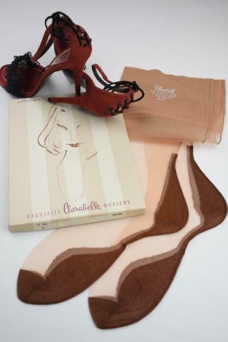 Sassy 3 Pr Clarabelle 60/15 Brown Foot Seamed Ff Vintage Nylon Stockings 10/33 "