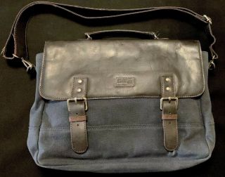 Vintage British Belt Company Canvas Laptop/messenger Bag W/ Leather Trim Navy