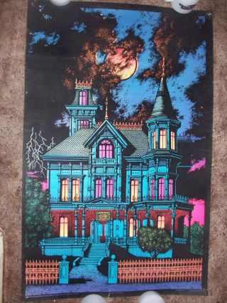 Vintage Black Light Poster Haunted Mansion Western Graphics 70s Halloween Rare
