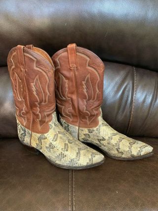 Mens Vintage Tony Lama Thieves Brown Snakeskin / Leather Cowboy Boots 12 D Box