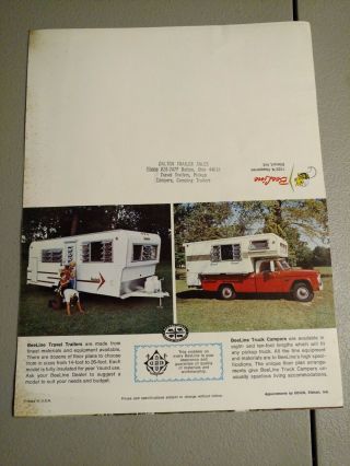 Vintage Sales Brochure: BeeLine camper/ travel trailers1967 4