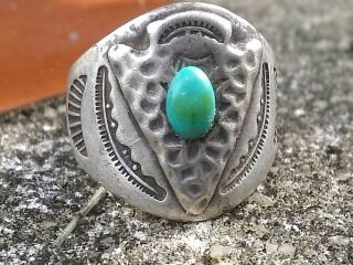 Vintage Fred Harvey Era Sterling Silver Native American Arrowhead Turquoise Ring