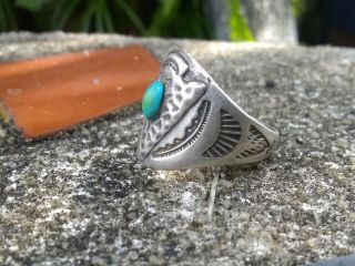 Vintage Fred Harvey Era Sterling Silver Native American Arrowhead Turquoise Ring 3