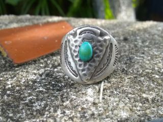 Vintage Fred Harvey Era Sterling Silver Native American Arrowhead Turquoise Ring 4