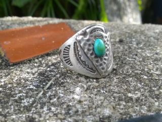 Vintage Fred Harvey Era Sterling Silver Native American Arrowhead Turquoise Ring 7