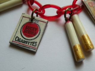Vintage red celluloid chain handmade cigarette packs charm bracelet 2
