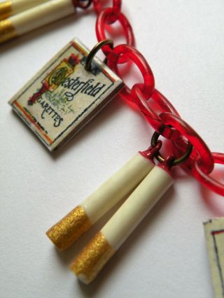 Vintage red celluloid chain handmade cigarette packs charm bracelet 3