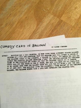 Comedy Card in Balloon Warren Stephen Vintage Magic Trick 4