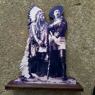 Vintage Buffalo Bill Cody & Sitting Bull Indian Chief Wild West Wooden Cut Out