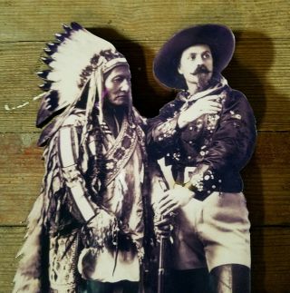 VINTAGE BUFFALO BILL CODY & SITTING BULL INDIAN CHIEF WILD WEST WOODEN CUT OUT 5