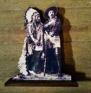 VINTAGE BUFFALO BILL CODY & SITTING BULL INDIAN CHIEF WILD WEST WOODEN CUT OUT 6