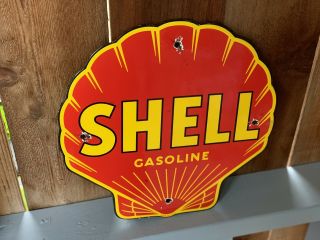 Vintage Shell Porcelain Sign Gas Oil Pump Plate Nos