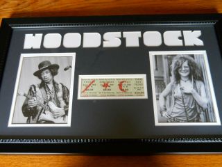 Vintage Woodstock Piece - 3 Day Ticket Framed W/jimi Hendrix/janis Joplin