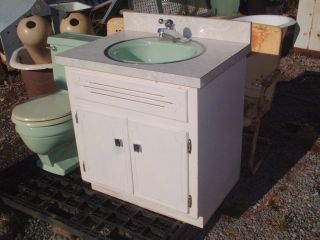 Vintage,  Sink With Wood Cabinet,  Green,  Complete,  1966