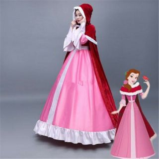 Anime Beauty And The Beast Belle Pink Cosplay Costume Cloak,  Dress Halloween