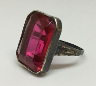Vtg Antique Victorian Crimson Spinel Stone Sterling Silver Ring Sz - 5.  75 (7.  5g)