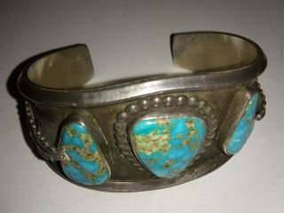 Huge Vintage Native American Navajo Turquoise Silver Cuff Bracelet Jewelry