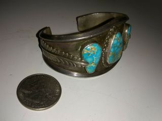 Huge Vintage Native American Navajo Turquoise Silver Cuff Bracelet jewelry 2