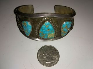 Huge Vintage Native American Navajo Turquoise Silver Cuff Bracelet jewelry 3