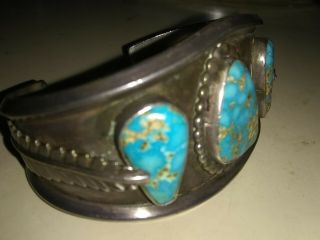 Huge Vintage Native American Navajo Turquoise Silver Cuff Bracelet jewelry 6