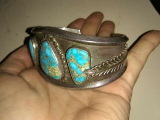 Huge Vintage Native American Navajo Turquoise Silver Cuff Bracelet jewelry 7