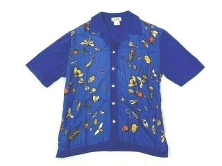 Hermes Vintage Button Shirt Top Insect Short Sleeve Size 42 Blue 38160195300 G