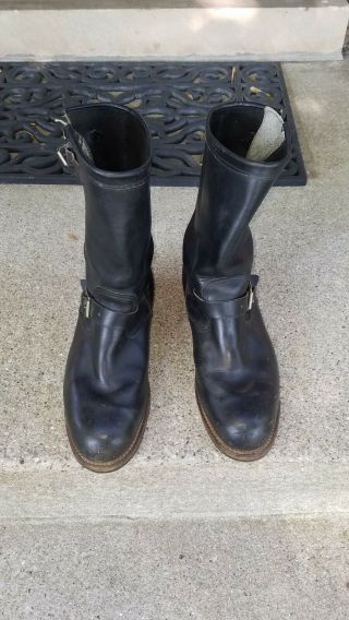 Vtg.  Chippewa Black Leather Motorcycle Engineer Steel Toe Boots Mens 9 Ee