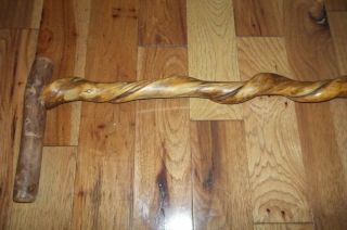 Nature Carved Hand Crafted Appalachian Folk Art Spiral Wood Cane Sturdy 36 "
