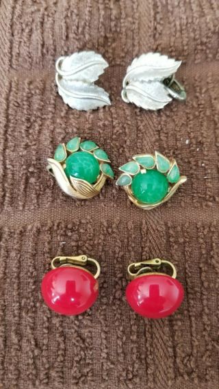 Vintage Costume Jewelry Clip Earrings Trifari 3 Pair