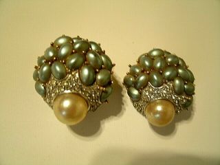 Marcel Boucher Vintage Cabochon/rhineston/pearl Cluster Signed Numbered Earrings