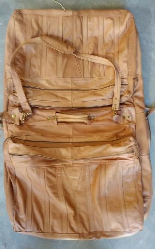 Vintage Leather Suit Garment Bag Tan Natural Travel Quality Luggage Holder