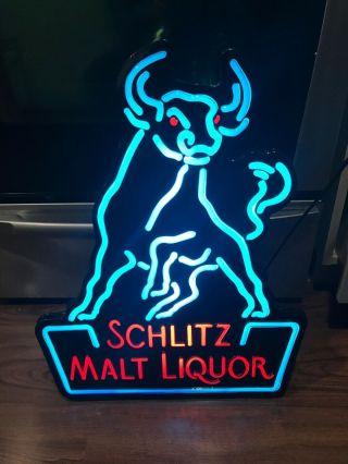 Schlitz Beer Sign Lighted Neo - neon Beer Sign Vintage Malt Liquor Bull 2