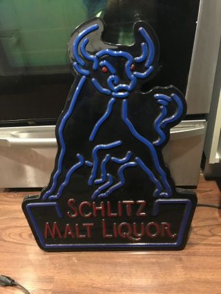 Schlitz Beer Sign Lighted Neo - neon Beer Sign Vintage Malt Liquor Bull 3