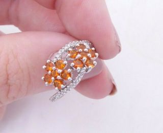 Fine 9ct/9k White Gold Diamond & Fire Opal Double Flower Cluster Ring,  375