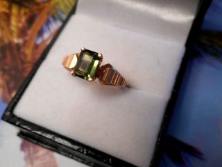 Vintage 10k Gold And 1.  74ct Emerald Cut Natural Green Sapphire Ring Size 6.  25