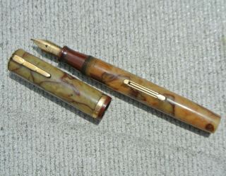 Vintage Waterman Ideal Yellow & Red Marble Swirl 4.  25 " Fountain Pen With Cap