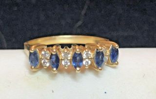 Estate Vintage 14k Gold Blue Sapphire & Diamond Band Wedding Bridal