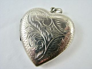 Large Vintage Sterling Silver Heart Locket Engraved English Sentimental Love Vgc