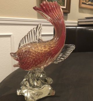 Stunning Rare Vintage Murano Glass Gold And Red Fish