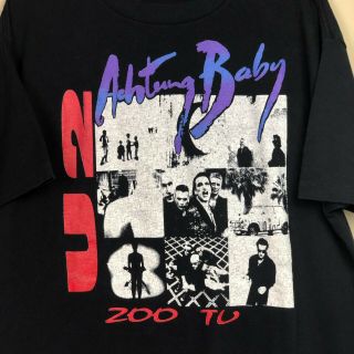 VTG Rare U2 Achtung Baby Zoo TV Tour 3D Emblem T Shirt Size XL Black Concert Tee 2