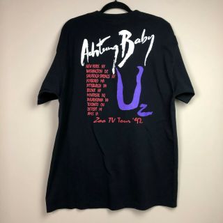 VTG Rare U2 Achtung Baby Zoo TV Tour 3D Emblem T Shirt Size XL Black Concert Tee 5