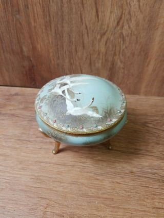 Vintage Nippon Flying Swans.  Footed Covered Dish.
