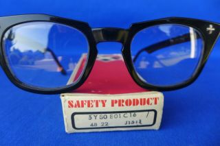 Vtg Bausch & Lomb 5 3/4 Horned Rim Safety Glasses - Black & Box 48[]22 3